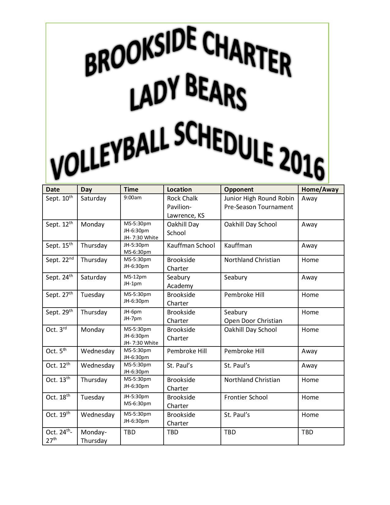Volleyball Schedule 16-17