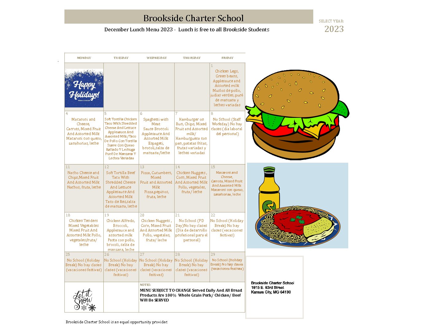 Food Menus Brookside Charter School